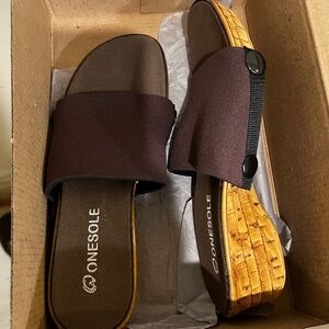 Onesole Brown and Tan Slide Sandals